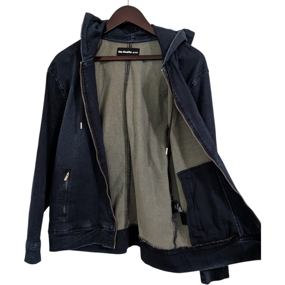 The Kooples JEANS Indigo Denim-Look Zip-Up Hoodie - Size Medium - Picture 3 of 8